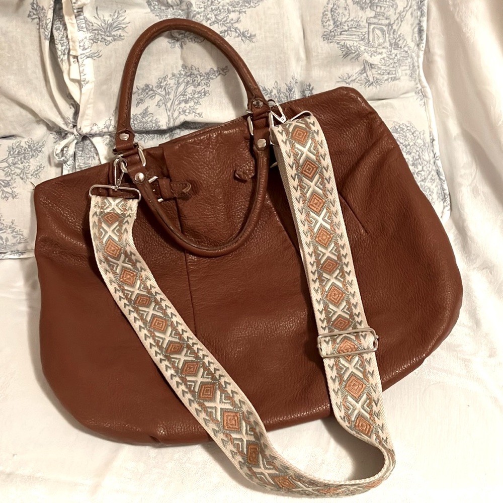 Boho Leather Elen Gotti Satchel in Beautiful Chestnut Color EUC